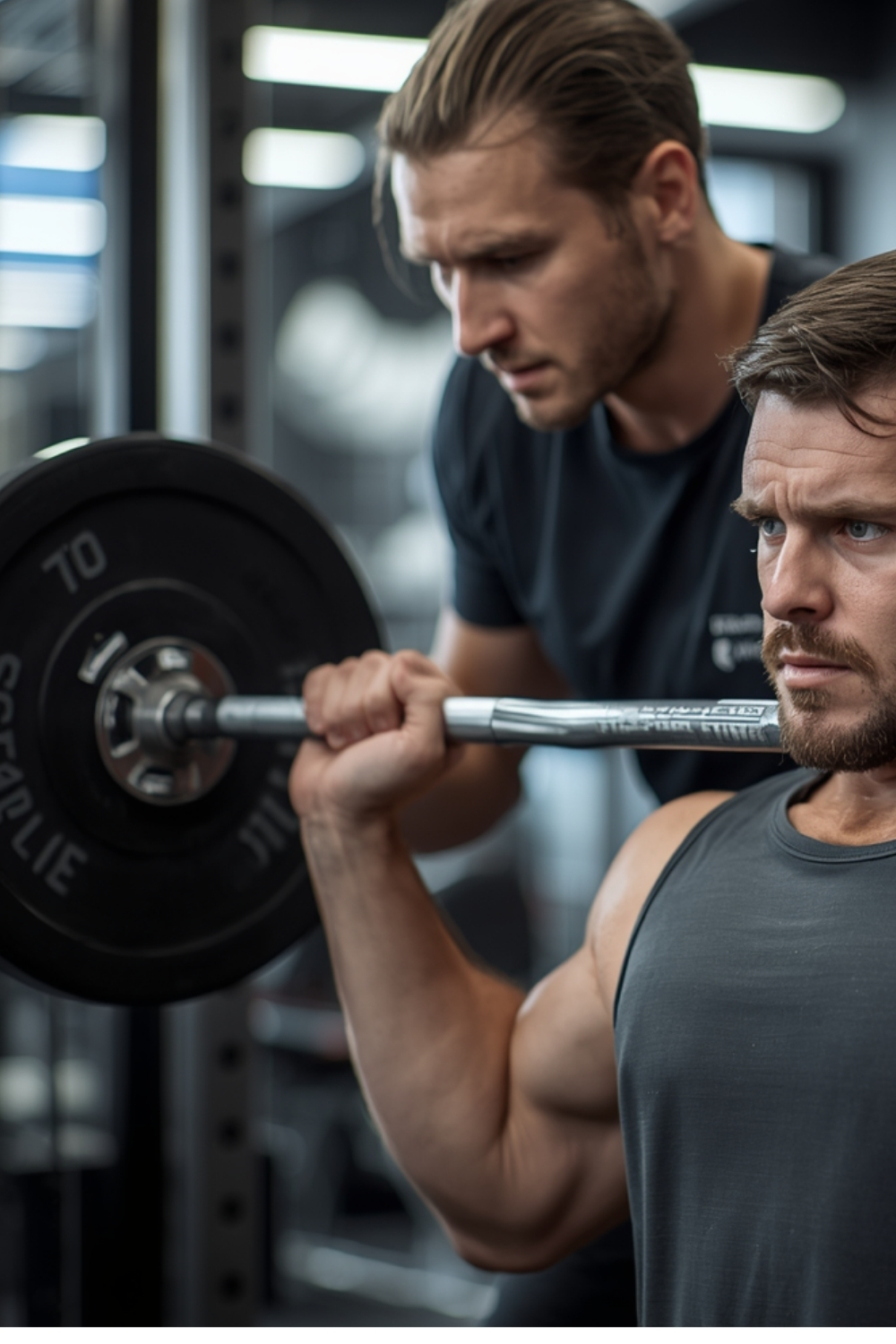 Cliente realizando un ejercicio de hipertrofia supervisado por su entrenador personal en Healthy Fitness Madrid