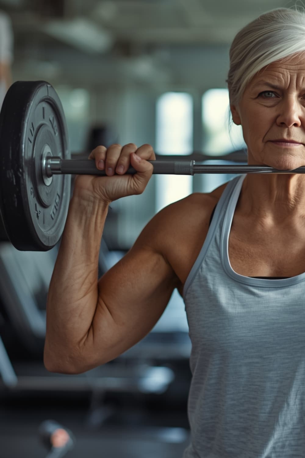 Mujer con osteoporosis realizando ejercicio de fuerza supervisado para mejorar su densidad ósea en Healthy Fitness Madrid